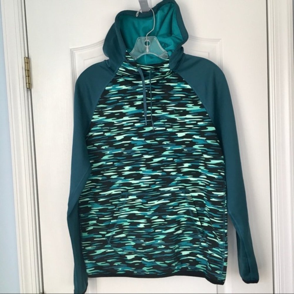 Nike Therma-Fit Hoodie Green/Blue Camo Print Pullover Size Small